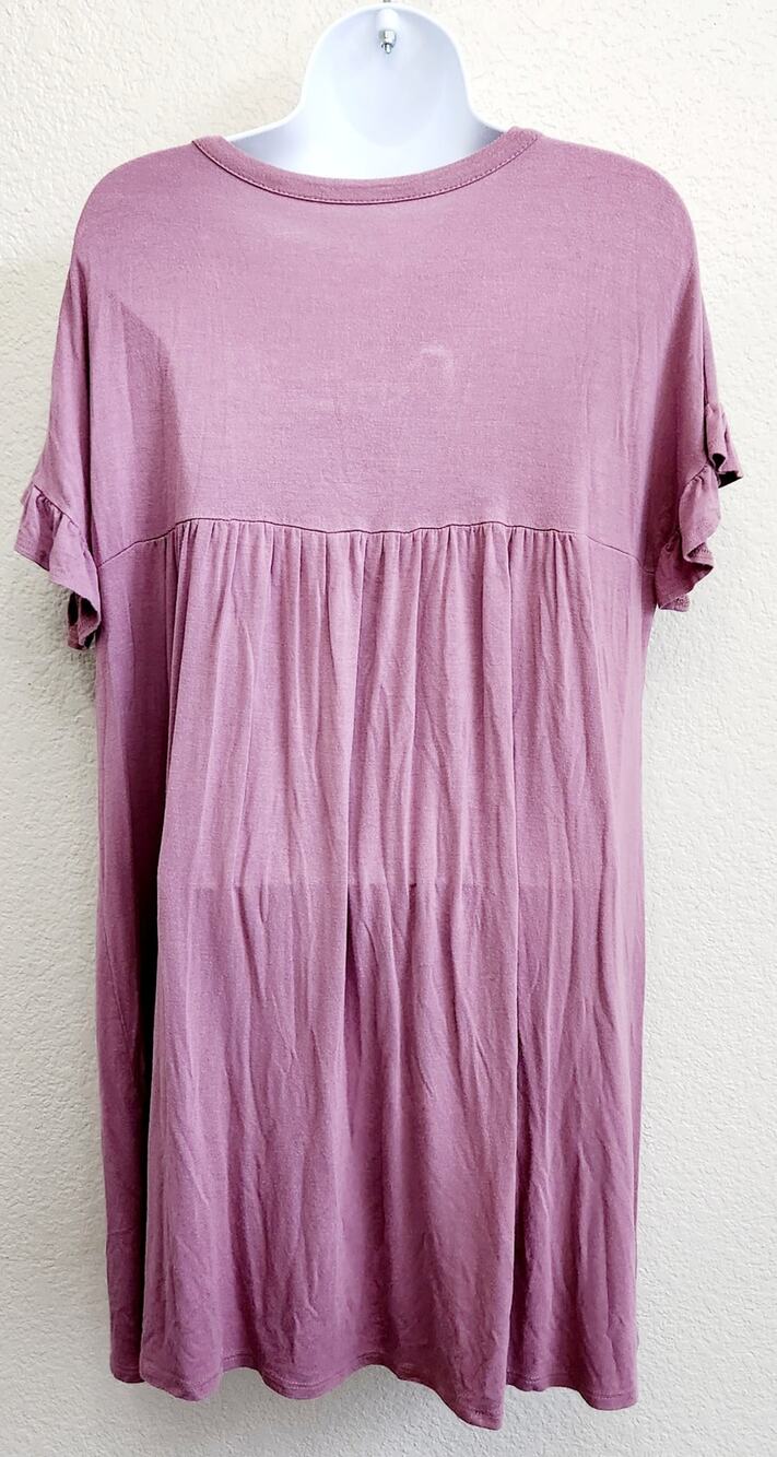 Simlu Dusty Rose Pleated Front Dress Large Short Capped Sleeves Tie Back Flowy